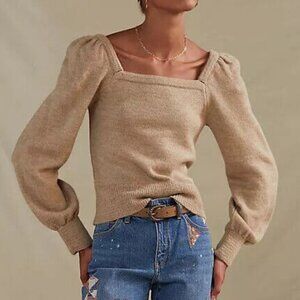 Anthropologie Square Neck Puff Sleeve Sweater